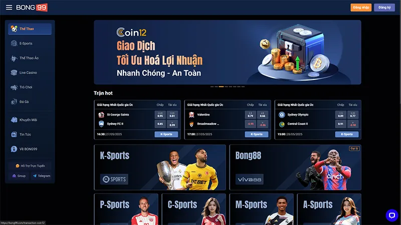 Giao diện trang chủ nhà cái BONG99Alt: Trang chủ BONG99 đăng ký tài khoản