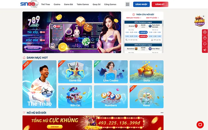 Giao diện website chính thức của SIN88SIN88 website chính thức